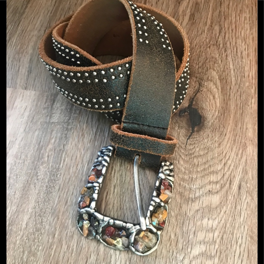 🌟💯AWESOME STONE BUCKLE 💯LEATHER BELT 🎄🎁